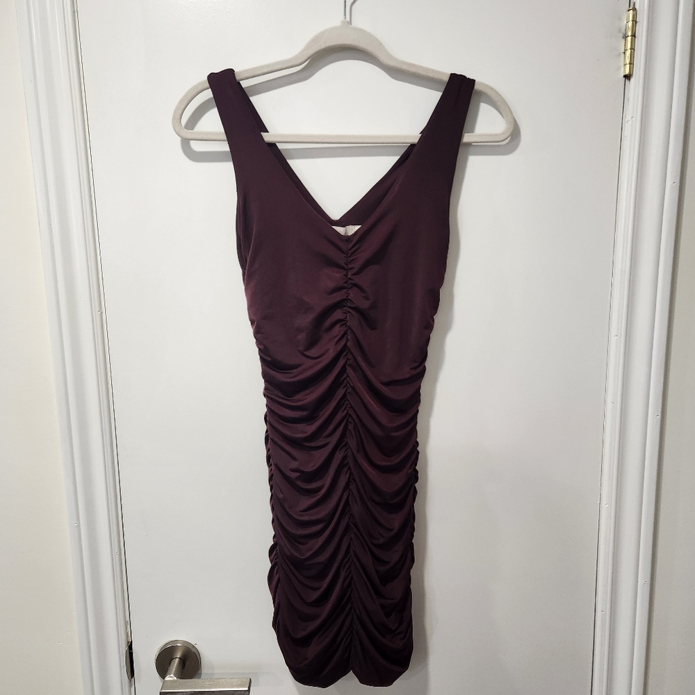 Costa Blanca Burgundy Ruched Body Con Dress